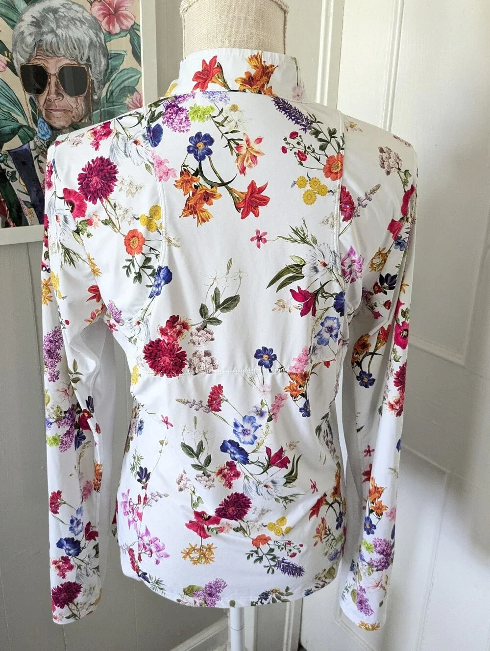 WOMEN'S FORAY GOLF Quarter Zip White Floral Long Sleeve Size Medium